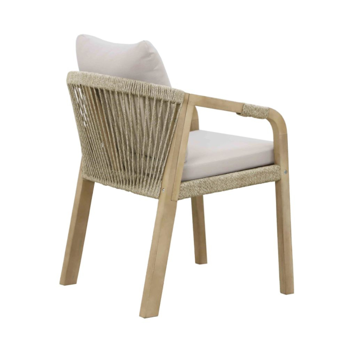 Scaun din lemn de acacia cu perne bej și detalii frânghie [5]