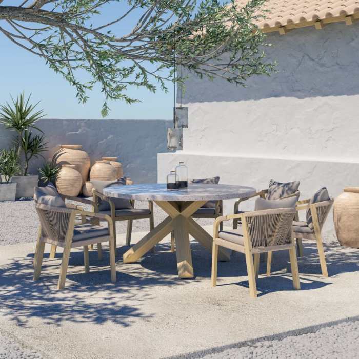 Scaun din lemn de acacia cu perne bej și detalii frânghie [2]