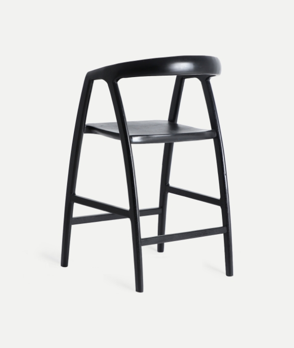 Scaun de bar din lemn de ulm negru cu design scandinav Hasloch [3]