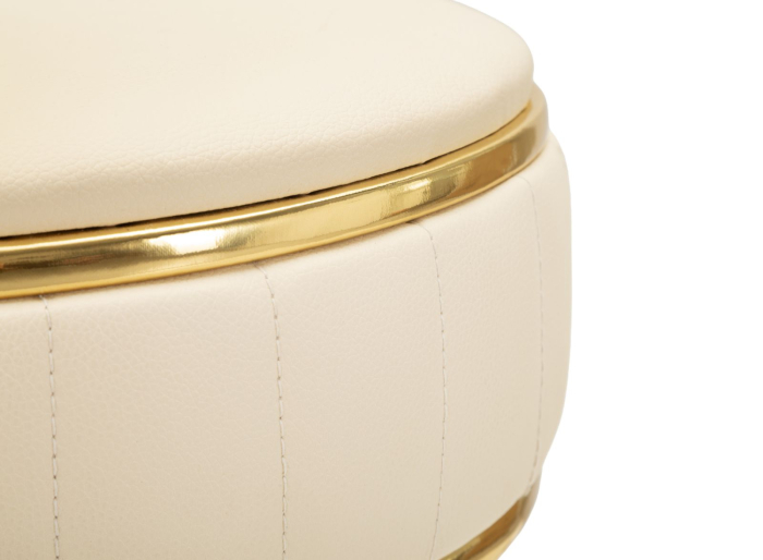 Scaun de bar tapițat crem cu picioare negre și detalii aurii design elegant [5]