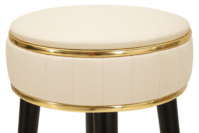 Scaun de bar tapițat crem cu picioare negre și detalii aurii design elegant [6]