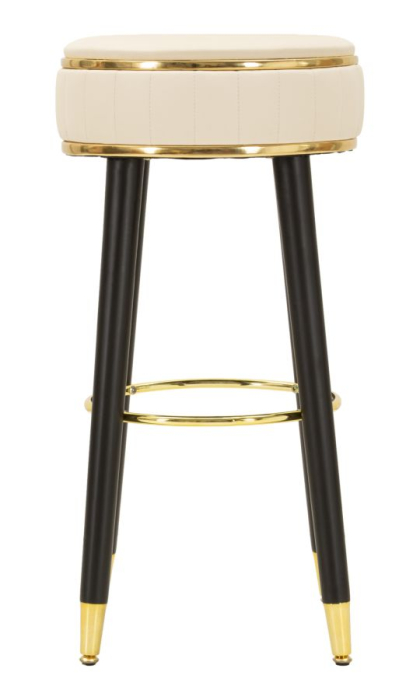 Scaun de bar tapițat crem cu picioare negre și detalii aurii design elegant [3]