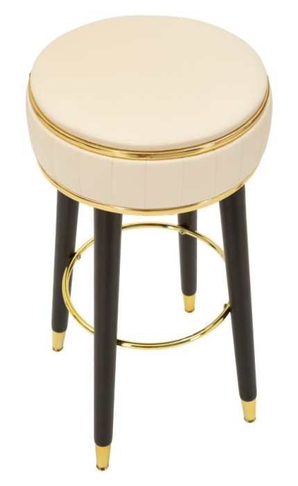 Scaun de bar tapițat crem cu picioare negre și detalii aurii design elegant [4]