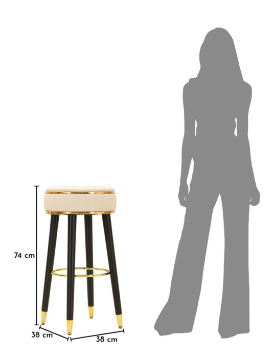 Scaun de bar tapițat crem cu picioare negre și detalii aurii design elegant [8]