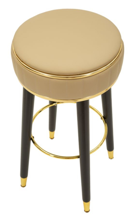 Scaun de bar tapițat maro cu picioare negre și detalii aurii design modern [3]
