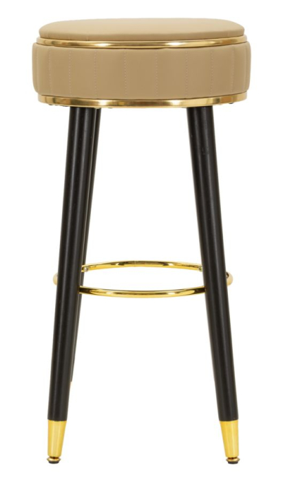 Scaun de bar tapițat maro cu picioare negre și detalii aurii design modern [2]