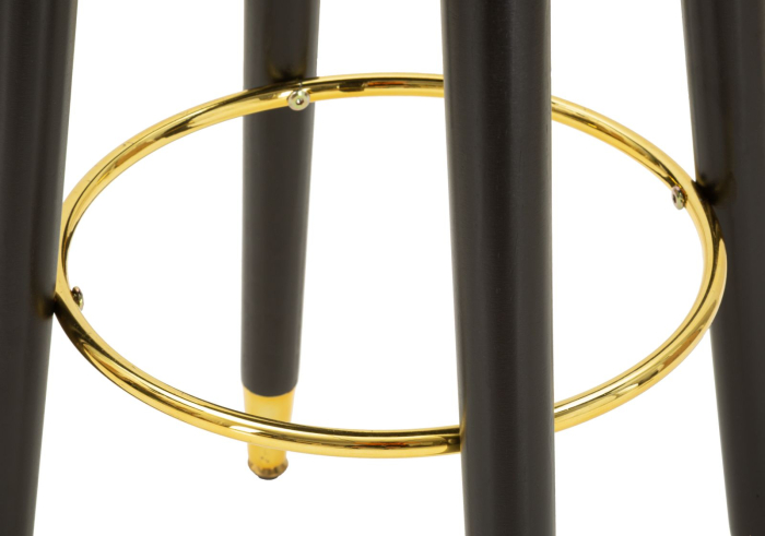 Scaun de bar tapițat maro cu picioare negre și detalii aurii design modern [5]