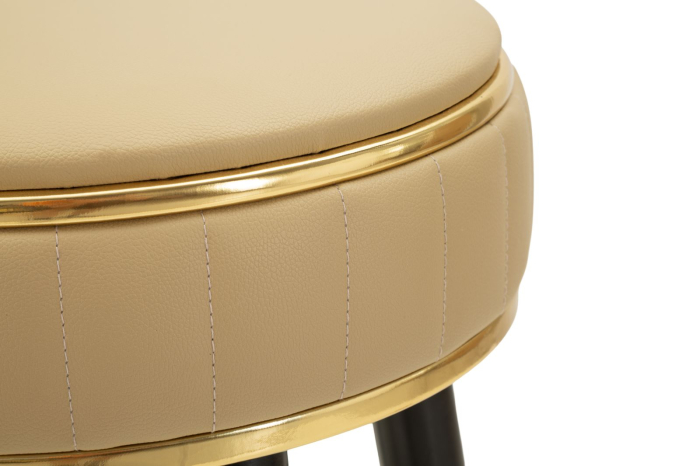 Scaun de bar tapițat maro cu picioare negre și detalii aurii design modern [4]