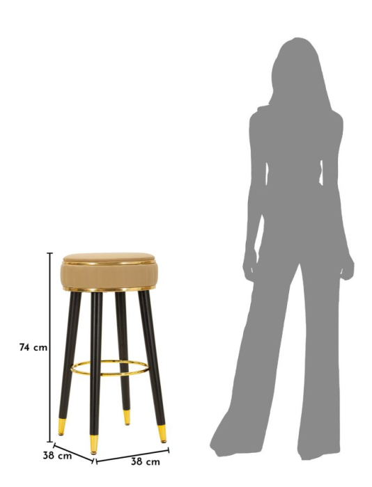 Scaun de bar tapițat maro cu picioare negre și detalii aurii design modern [7]