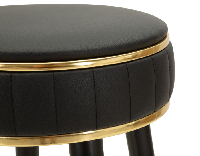 Scaun de bar tapițat negru cu picioare negre și detalii aurii design elegant [4]