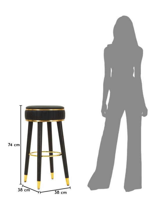 Scaun de bar tapițat negru cu picioare negre și detalii aurii design elegant [7]