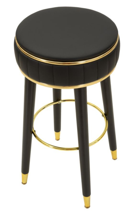 Scaun de bar tapițat negru cu picioare negre și detalii aurii design elegant [3]