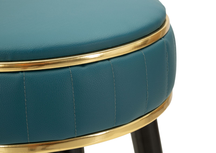 Scaun de bar tapițat verde petrol cu picioare negre și detalii aurii design modern [5]
