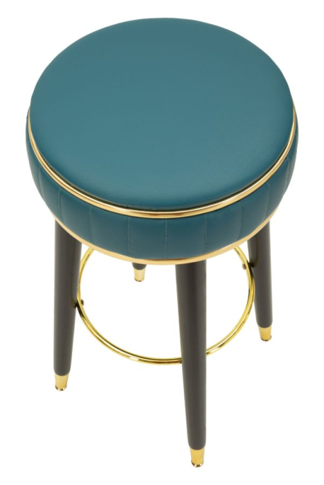 Scaun de bar tapițat verde petrol cu picioare negre și detalii aurii design modern [4]