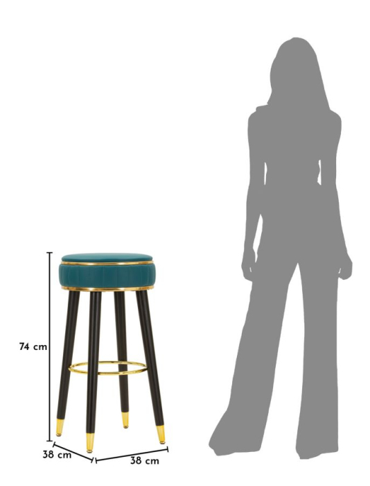 Scaun de bar tapițat verde petrol cu picioare negre și detalii aurii design modern [7]