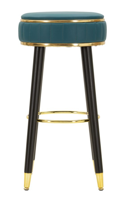 Scaun de bar tapițat verde petrol cu picioare negre și detalii aurii design modern [3]