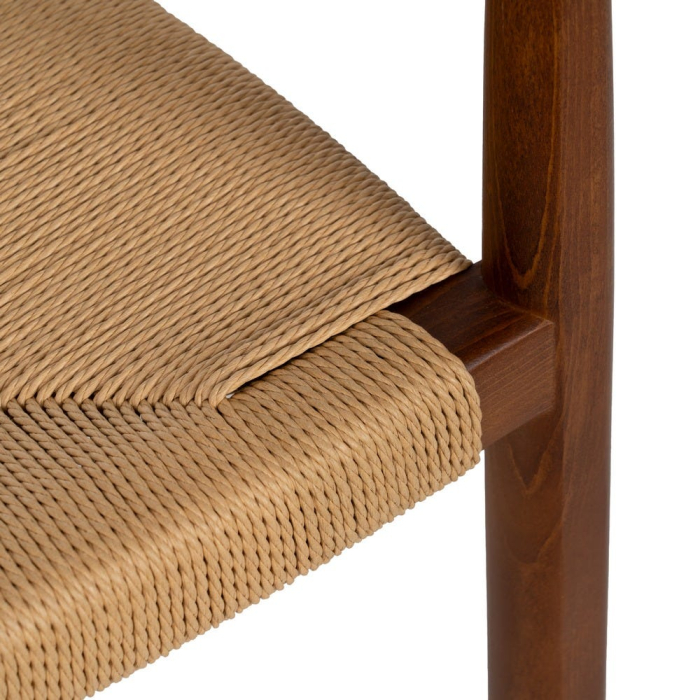 Scaun dining cu brațe lemn fag șezut sfoară împletit manual, stil danez, 63×44×77,5 cm, maro/natur [10]