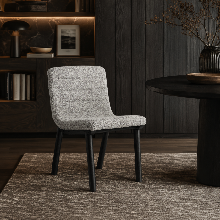 Scaun de dining din lemn negru cu șezut tapițat gri Jacquard [2]