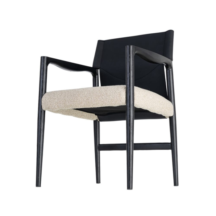 Scaun de dining și Horeca cu brațe din metal negru cu tapițerie crem [8]