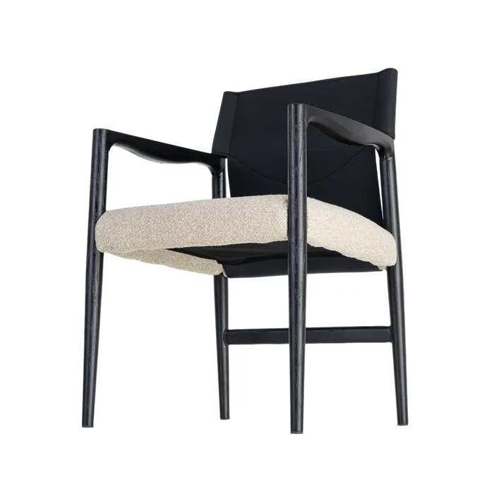 Scaun de dining și Horeca cu brațe din metal negru cu tapițerie crem [5]