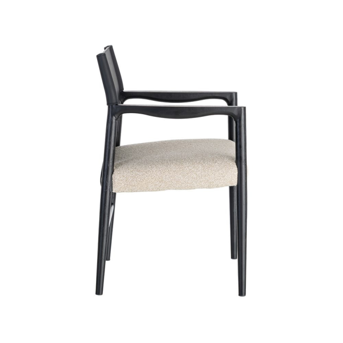 Scaun de dining și Horeca cu brațe din metal negru cu tapițerie crem [6]