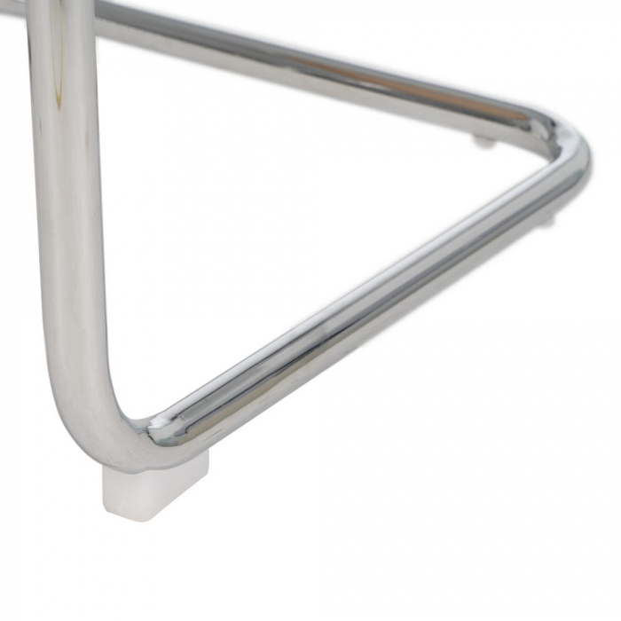 Scaun dining metal cromat cu ratan natural și brațe lemn – stil mid-century modern [11]