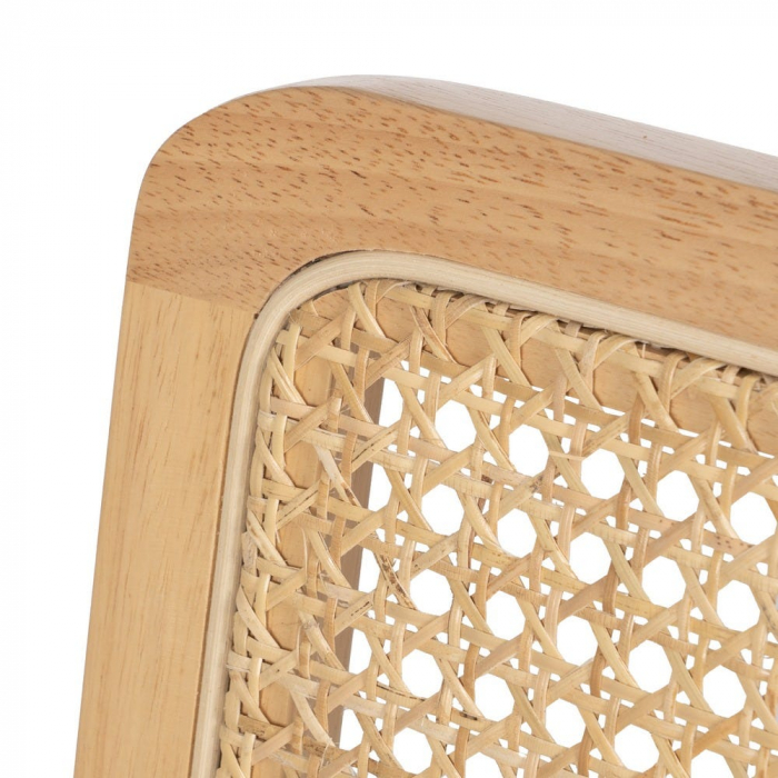 Scaun dining metal cromat cu ratan natural și brațe lemn – stil mid-century modern [6]