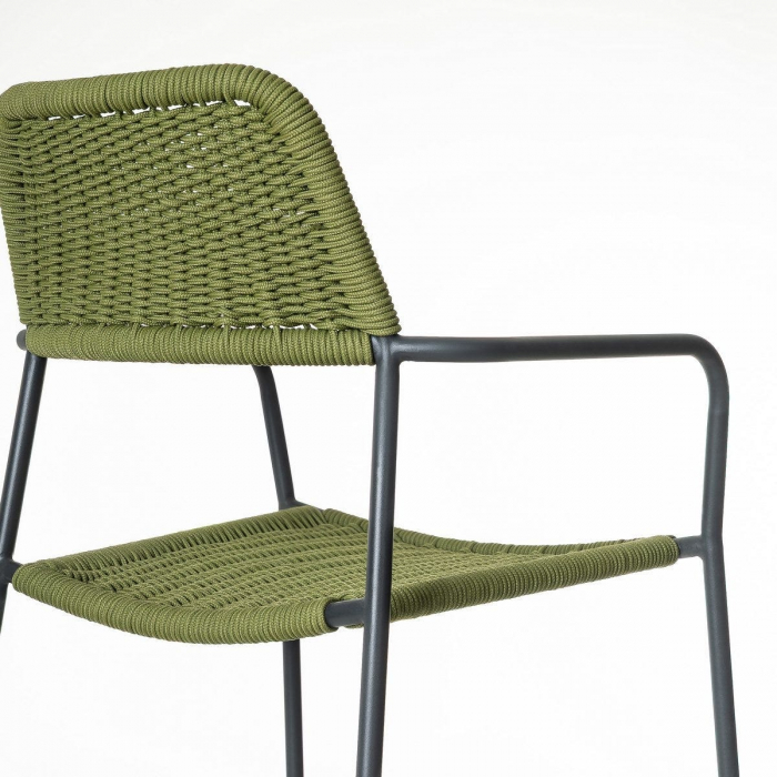 Scaun Milos Charcoal Green – design eco-minimalist cu frânghie verde, ideal pentru terase sustenabile și spații boho [7]