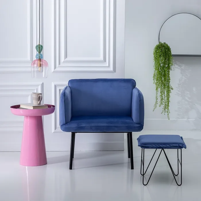 Taburet, Metal Catifea, Albastru - creativdeco.ro [7]