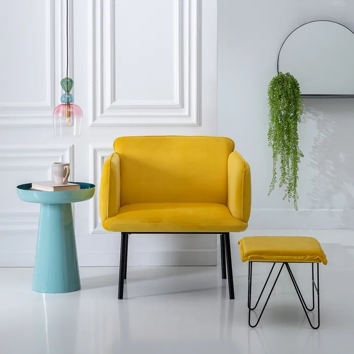 Taburet, Metal Catifea, Galben - creativdeco.ro [2]