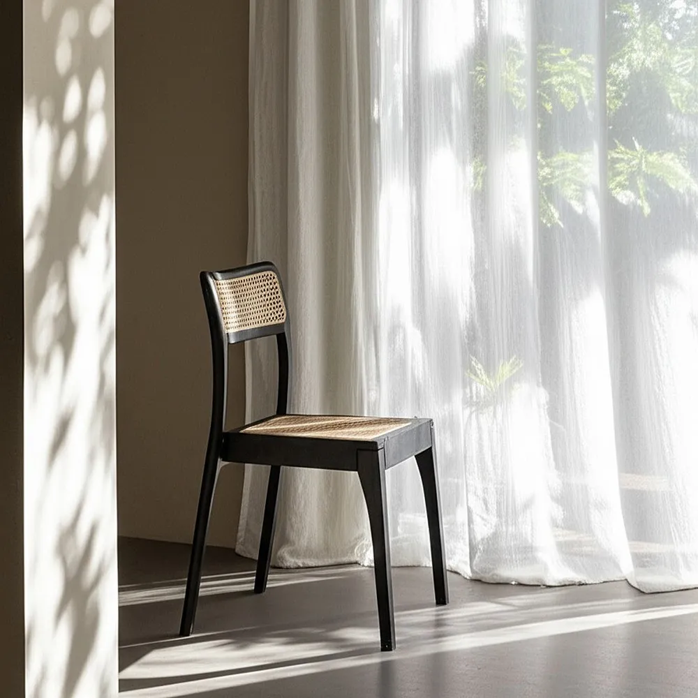 Scaun ratan natur-negru cu baza solida|Scaune naturale cu design contemporan [2]