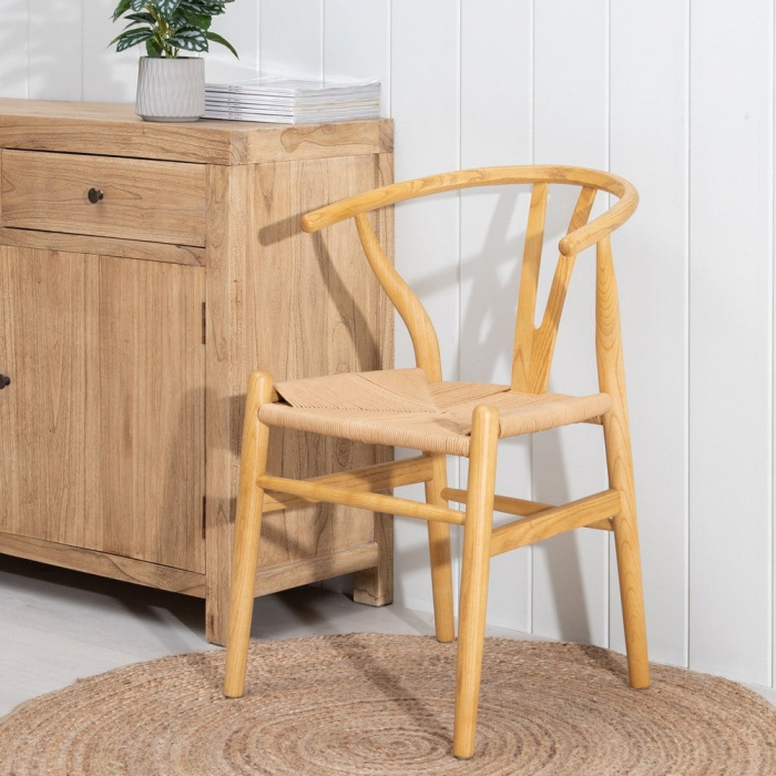 Scaun lemn ulm și ratan natural – stil scandinav japandi modern [15]