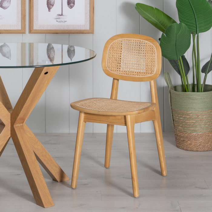 Scaun lemn ulm și ratan împletit – design scandinav rustic modern [2]