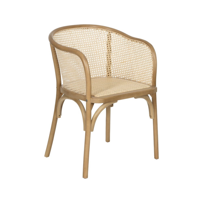 Scaunul dining din lemn de ulm natural cu brate si spatar si sezut din ratan impletit pentru interior 56x58x77 cm [3]