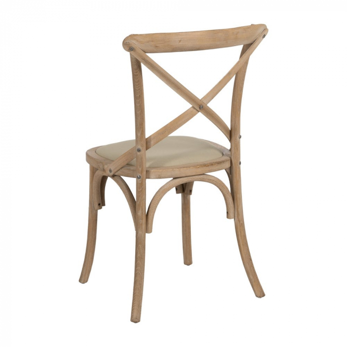Scaun rustic lemn masiv cu șezut bej – spătar X, design farmhouse [3]