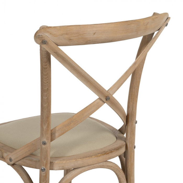 Scaun rustic lemn masiv cu șezut bej – spătar X, design farmhouse [11]