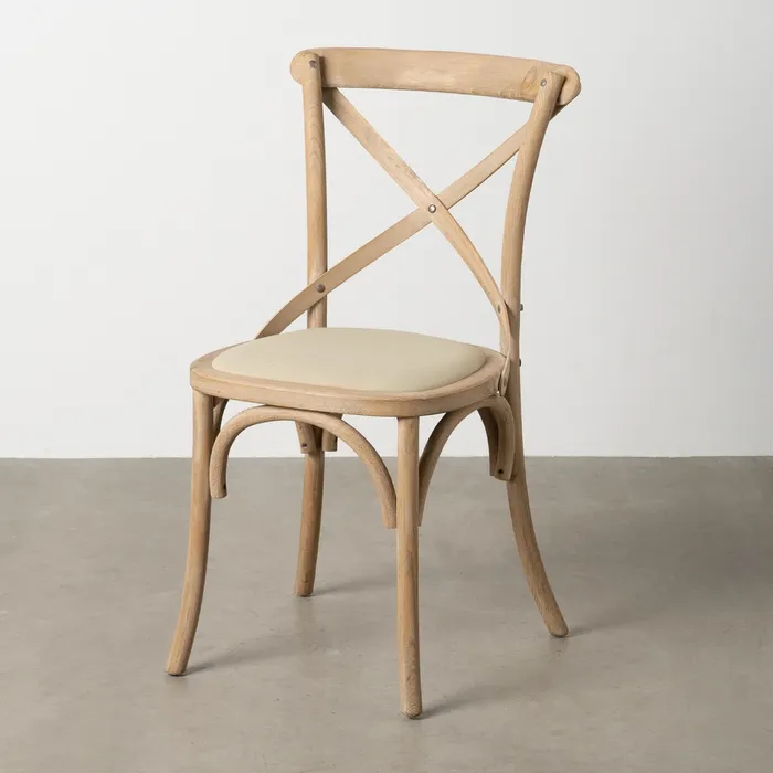 Scaun rustic lemn masiv cu șezut bej – spătar X, design farmhouse [1]