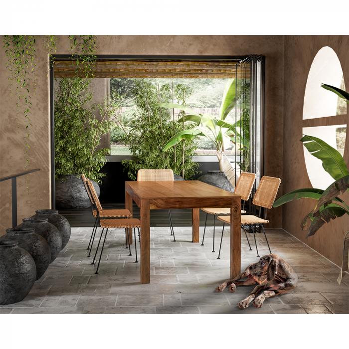 Scaun din rattan împletit natural pe cadru metalic, stil simplu și modern [2]