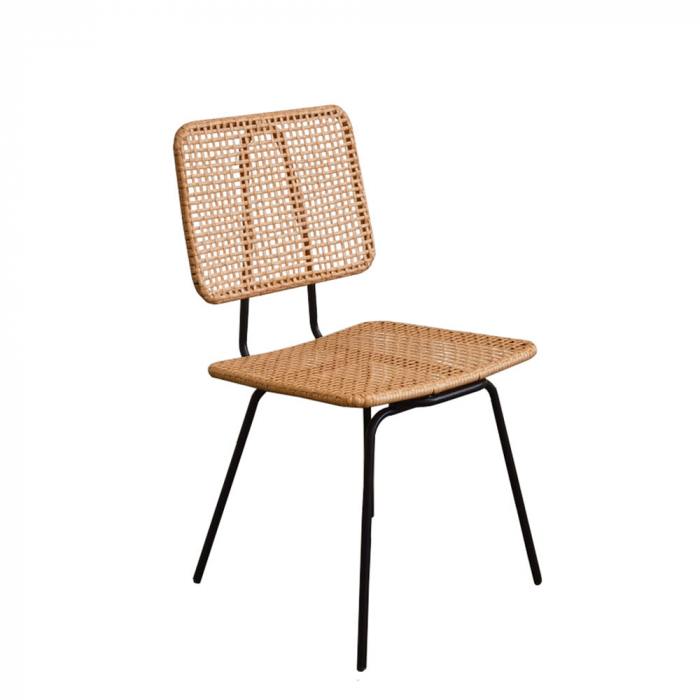 Scaun din rattan împletit natural pe cadru metalic, stil simplu și modern [1]