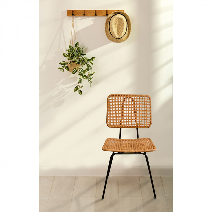 Scaun din rattan împletit natural pe cadru metalic, stil simplu și modern [3]