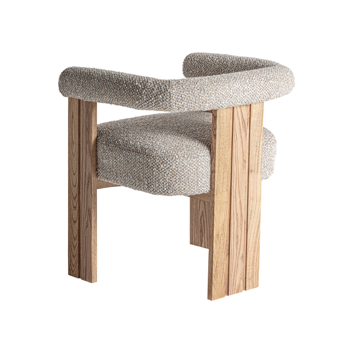 Scaun din stofă gri texturată cu brațe și lemn de stejar [3]