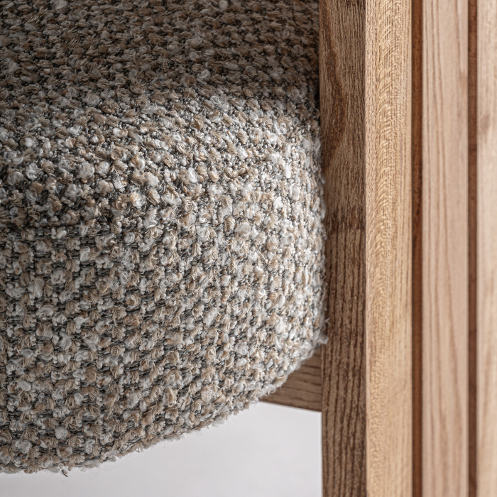 Scaun din stofă gri texturată cu brațe și lemn de stejar [6]