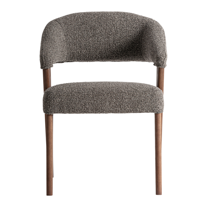 Scaun din stofă gri cu structură din lemn maro [2]