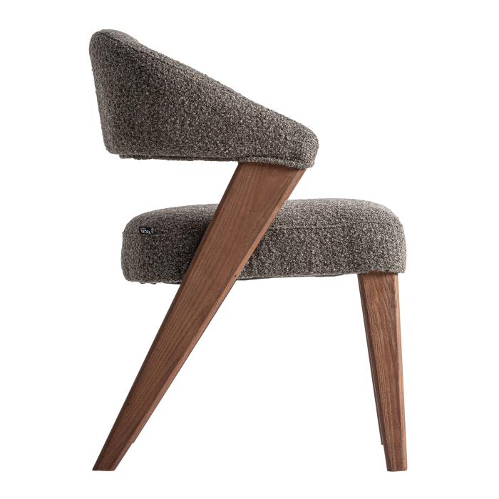 Scaun din stofă gri cu structură din lemn maro [3]