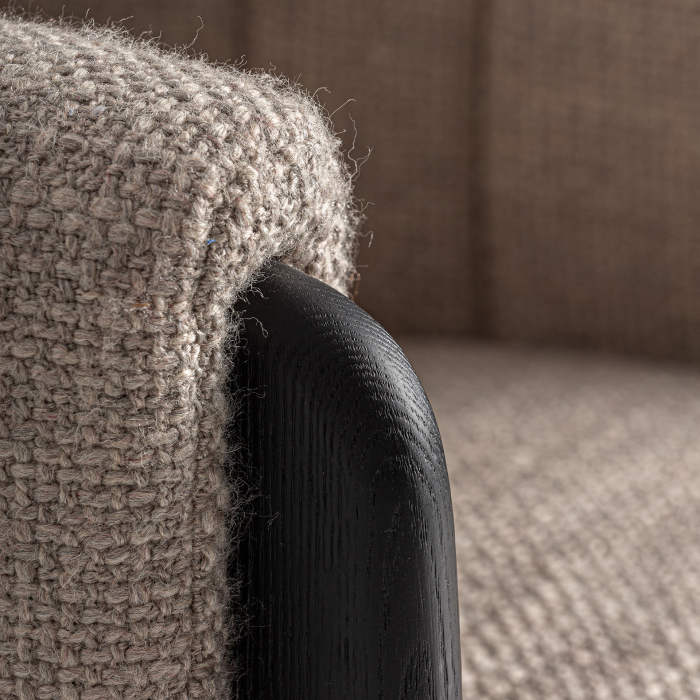 Scaun din stofă gri cu structură din lemn negru [7]