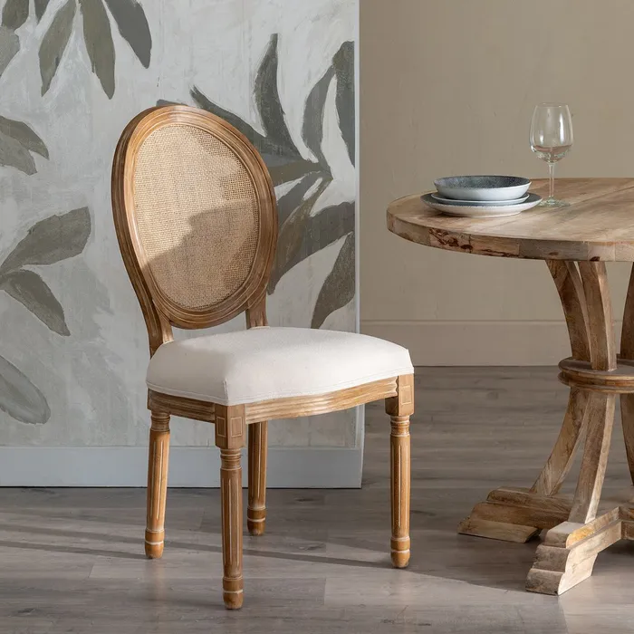 Scaun dining CLASIC, Lemn, Ratan, Stofa In Crem - creativdeco.ro [2]