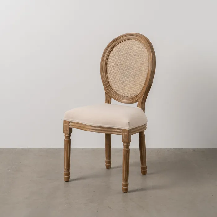 Scaun dining CLASIC, Lemn, Ratan, Stofa In Crem - creativdeco.ro [3]