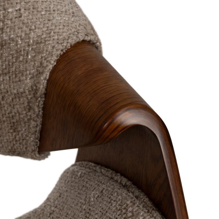 Scaun dining cu brațe bej maro din lemn cu șezut din stofă [10]