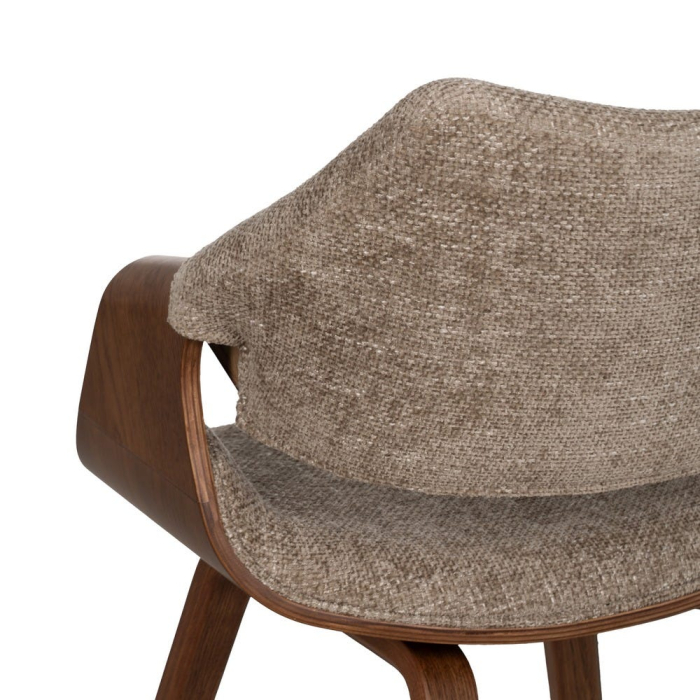 Scaun dining cu brațe bej maro din lemn cu șezut din stofă [12]