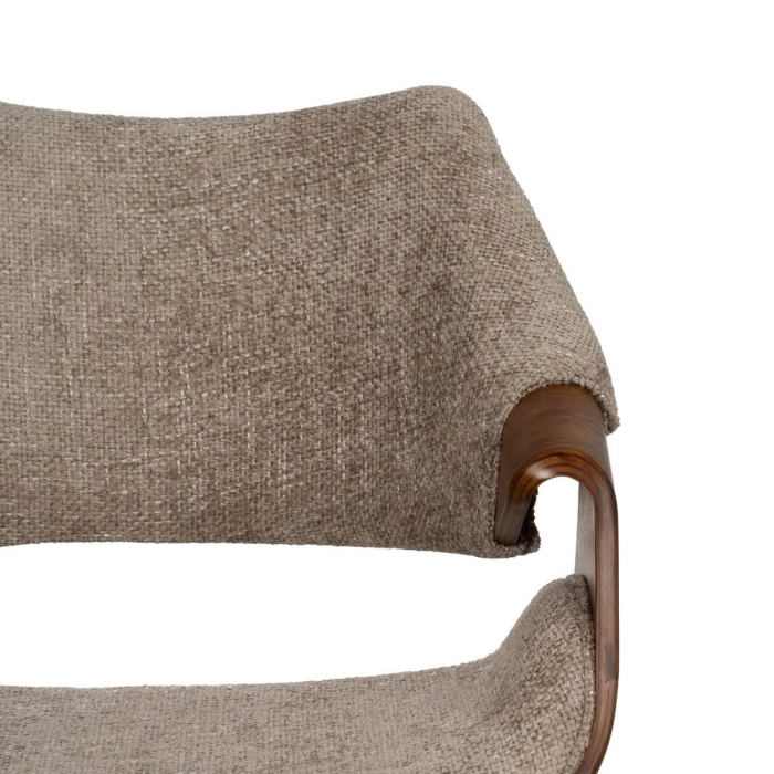 Scaun dining cu brațe bej maro din lemn cu șezut din stofă [5]